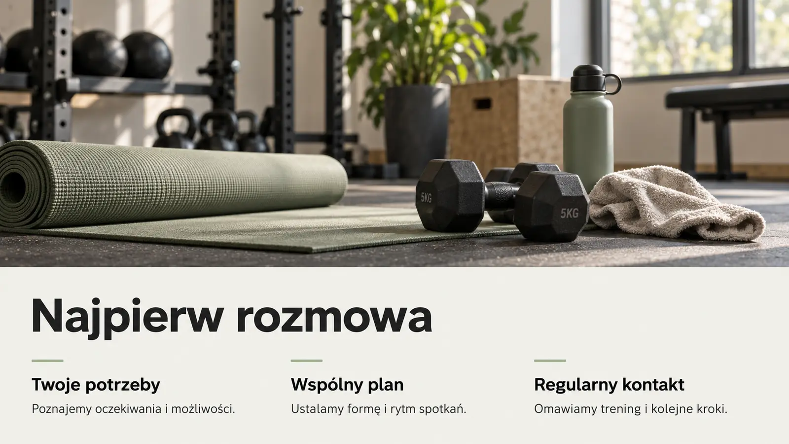 Projekt szablonu Galeria dla trenera personalnego — sekcja Od rozmowy do planu