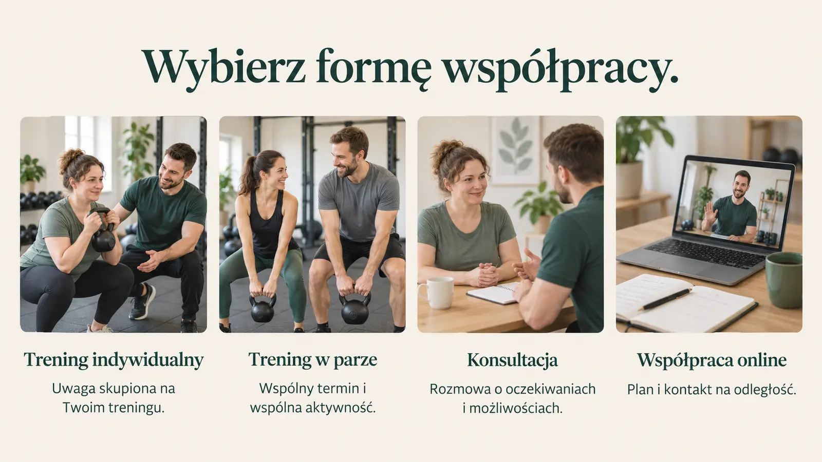 Projekt szablonu Klasyczny dla trenera personalnego — sekcja Oferta