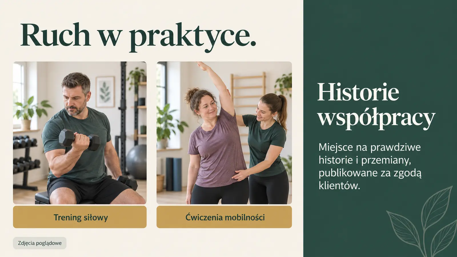 Projekt szablonu Klasyczny dla trenera personalnego — sekcja Trening i historie