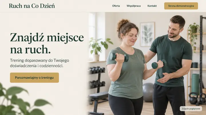 Projekt szablonu Klasyczny dla branży Trener personalny — pierwszy ekran