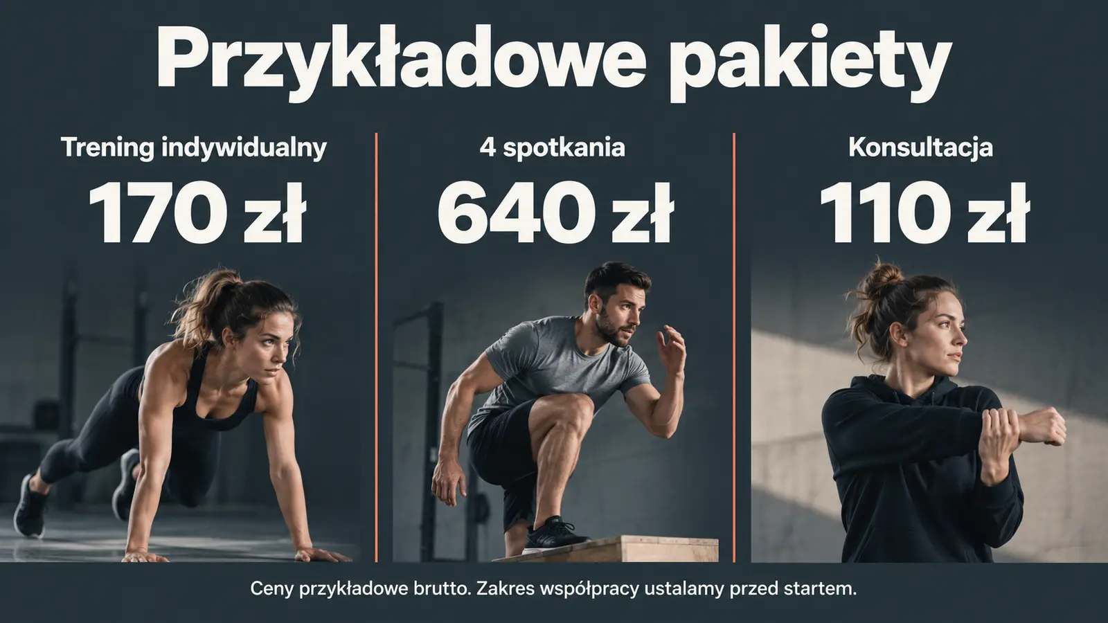 Projekt szablonu Nowoczesny dla trenera personalnego — sekcja Pakiety