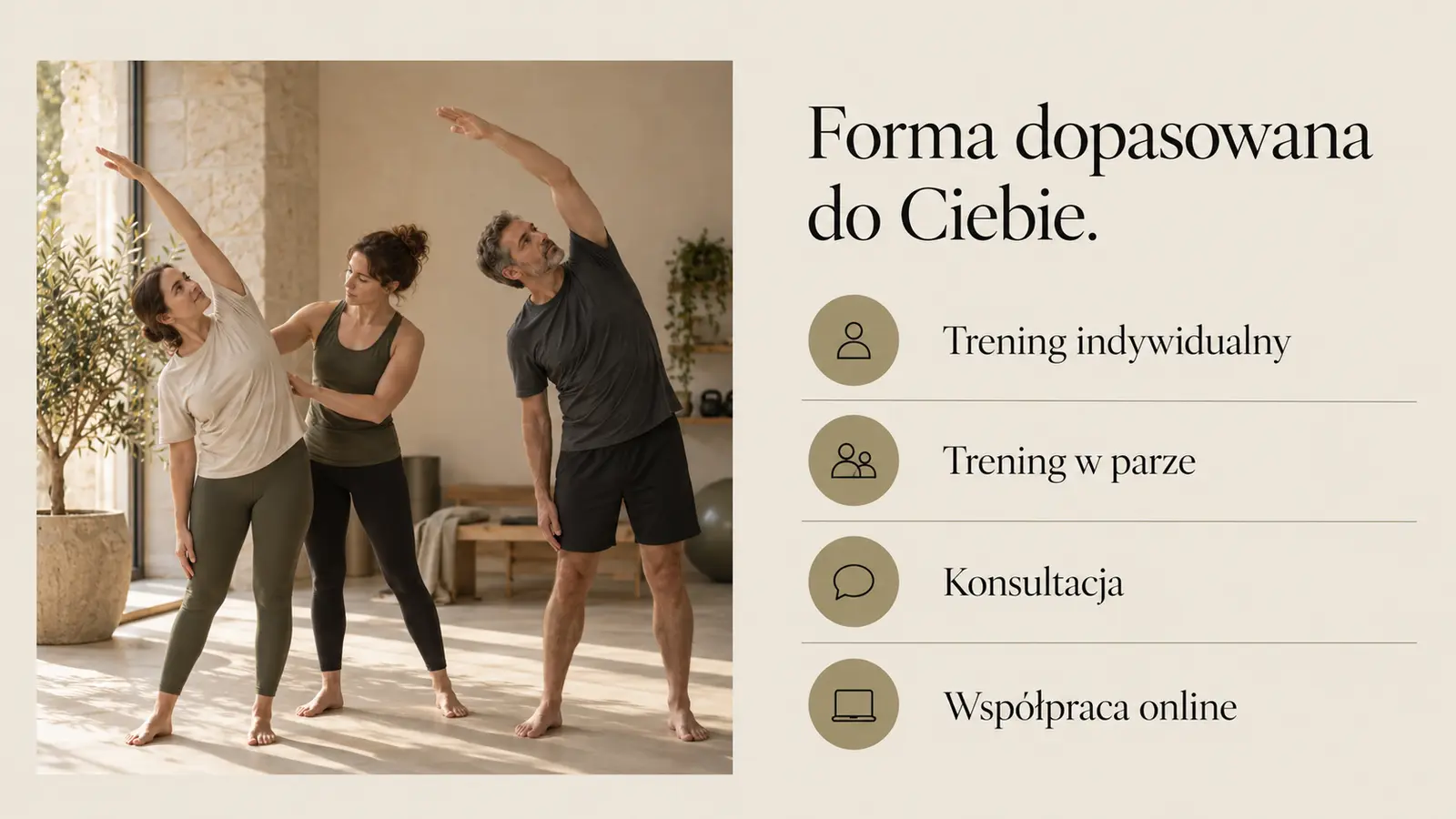 Projekt szablonu Premium dla trenera personalnego — sekcja Oferta
