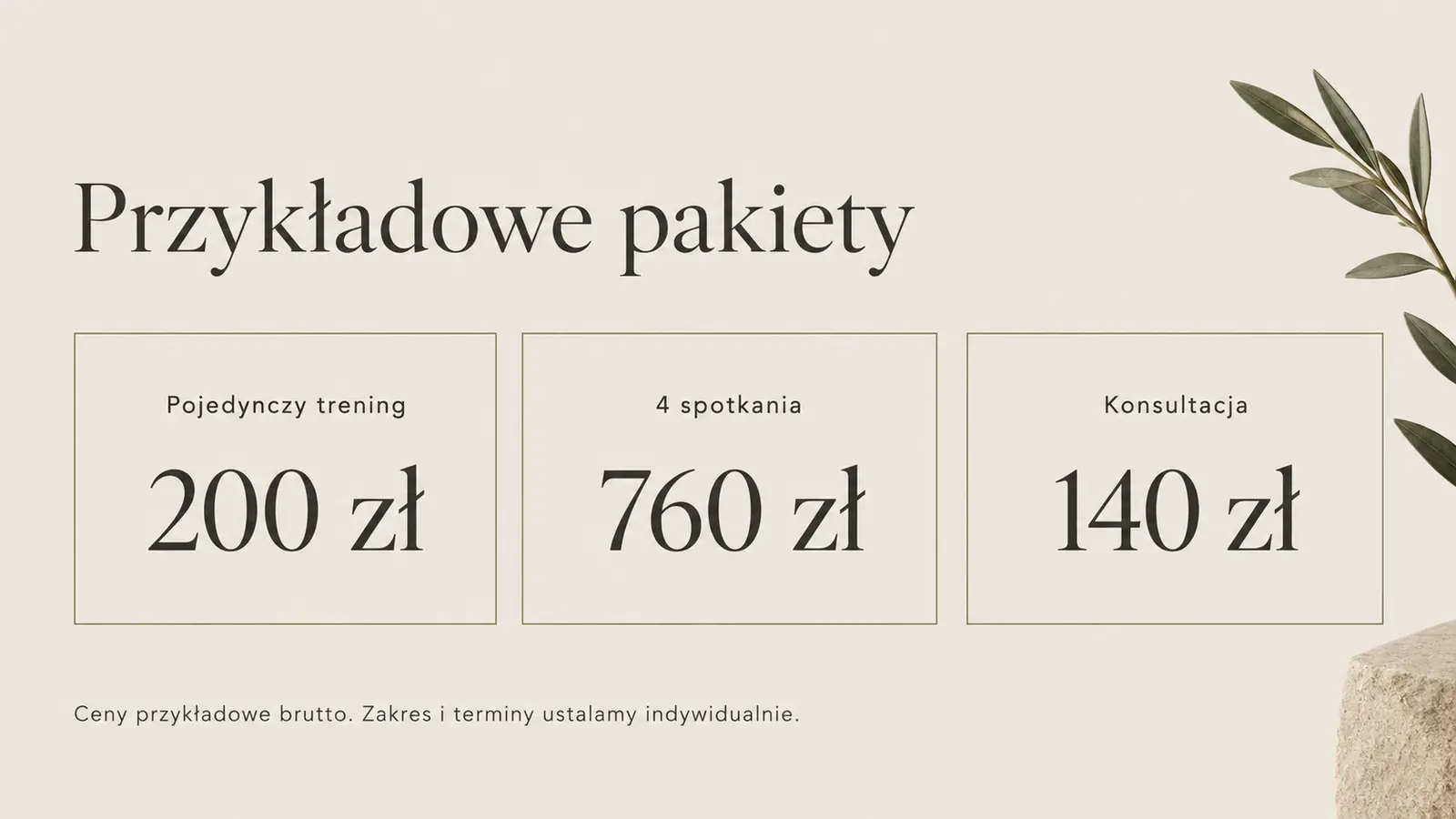 Projekt szablonu Premium dla trenera personalnego — sekcja Pakiety