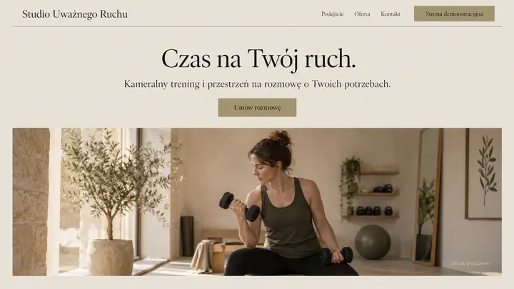 Projekt szablonu Premium dla branży Trener personalny — pierwszy ekran