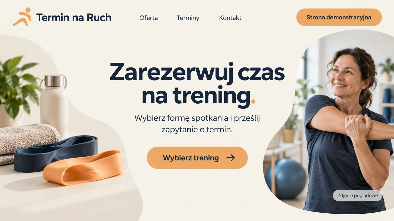 Projekt szablonu Rezerwacje dla trenera personalnego — sekcja Umów pierwszy krok