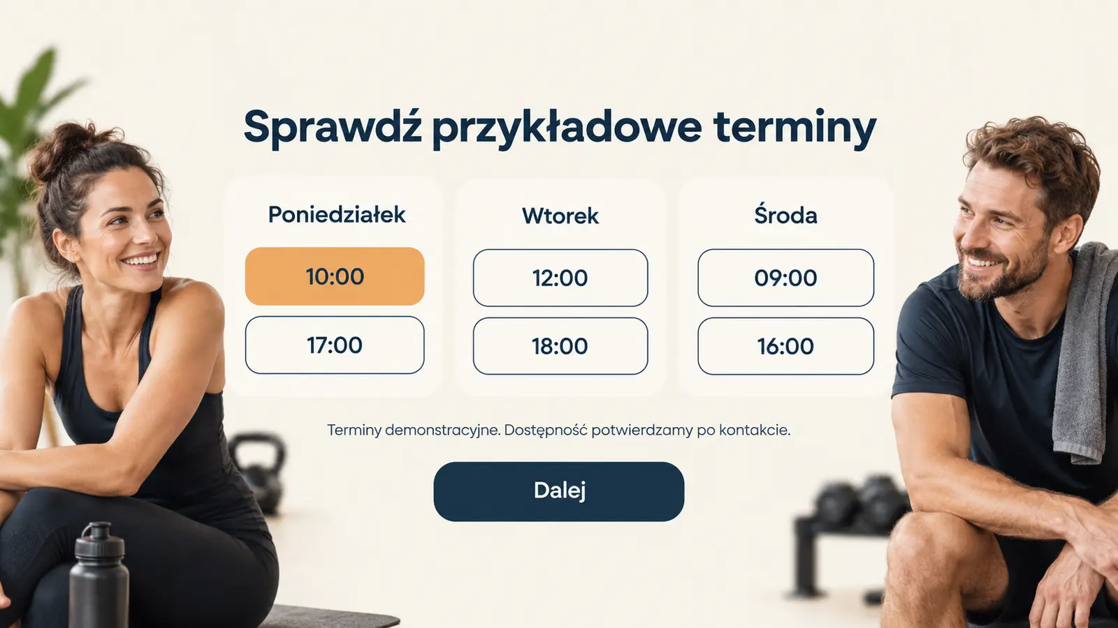 Projekt szablonu Rezerwacje dla trenera personalnego — sekcja Wybierz termin