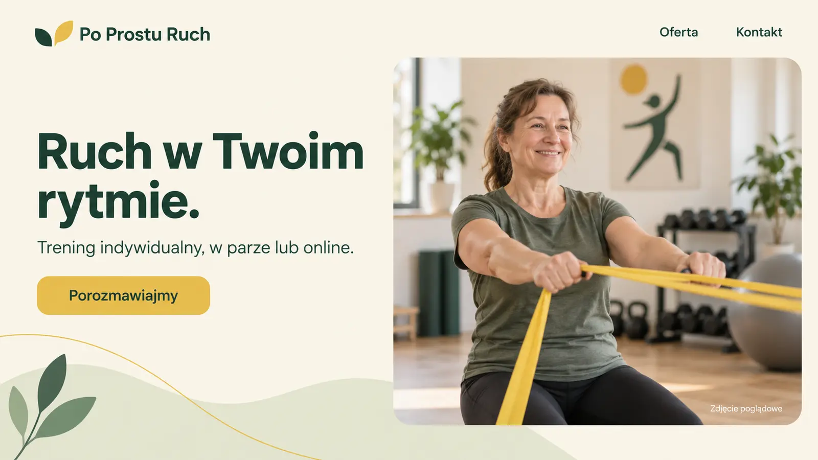 Projekt szablonu Wizytówka dla trenera personalnego — sekcja Poznaj ofertę