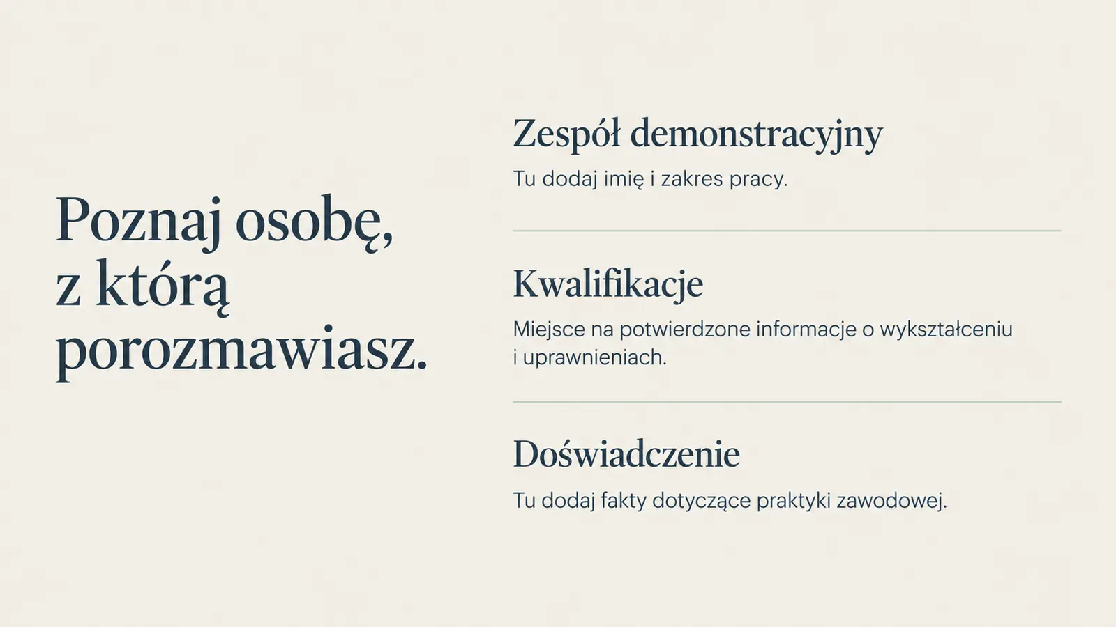 Projekt szablonu Ekspert dla gabinetu weterynaryjnego — sekcja Profil gabinetu