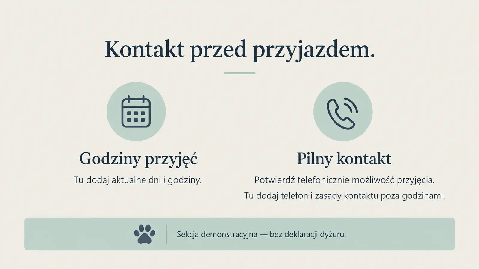 Projekt szablonu Ekspert dla gabinetu weterynaryjnego — sekcja Dostępność