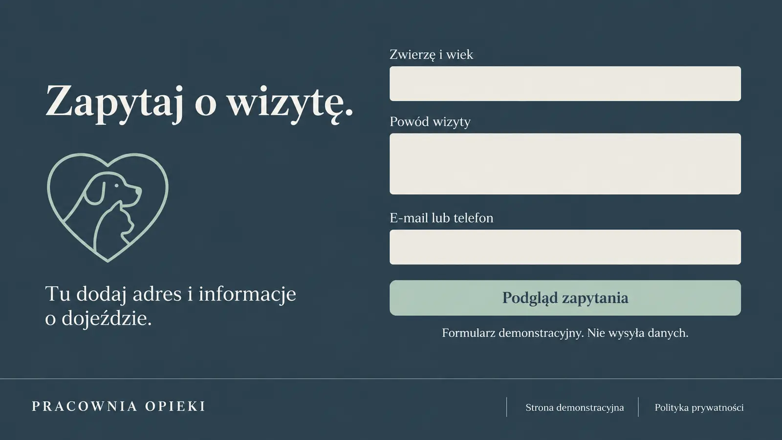 Projekt szablonu Ekspert dla gabinetu weterynaryjnego — sekcja Zapytanie