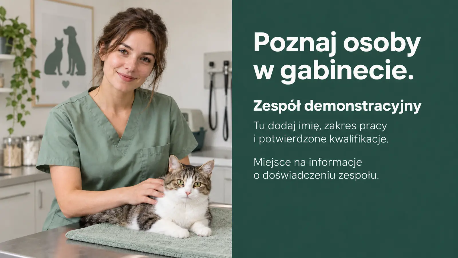 Projekt szablonu Klasyczny dla gabinetu weterynaryjnego — sekcja Zespół