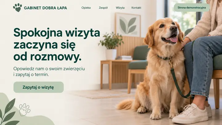Projekt szablonu Klasyczny dla branży Weterynarz — pierwszy ekran