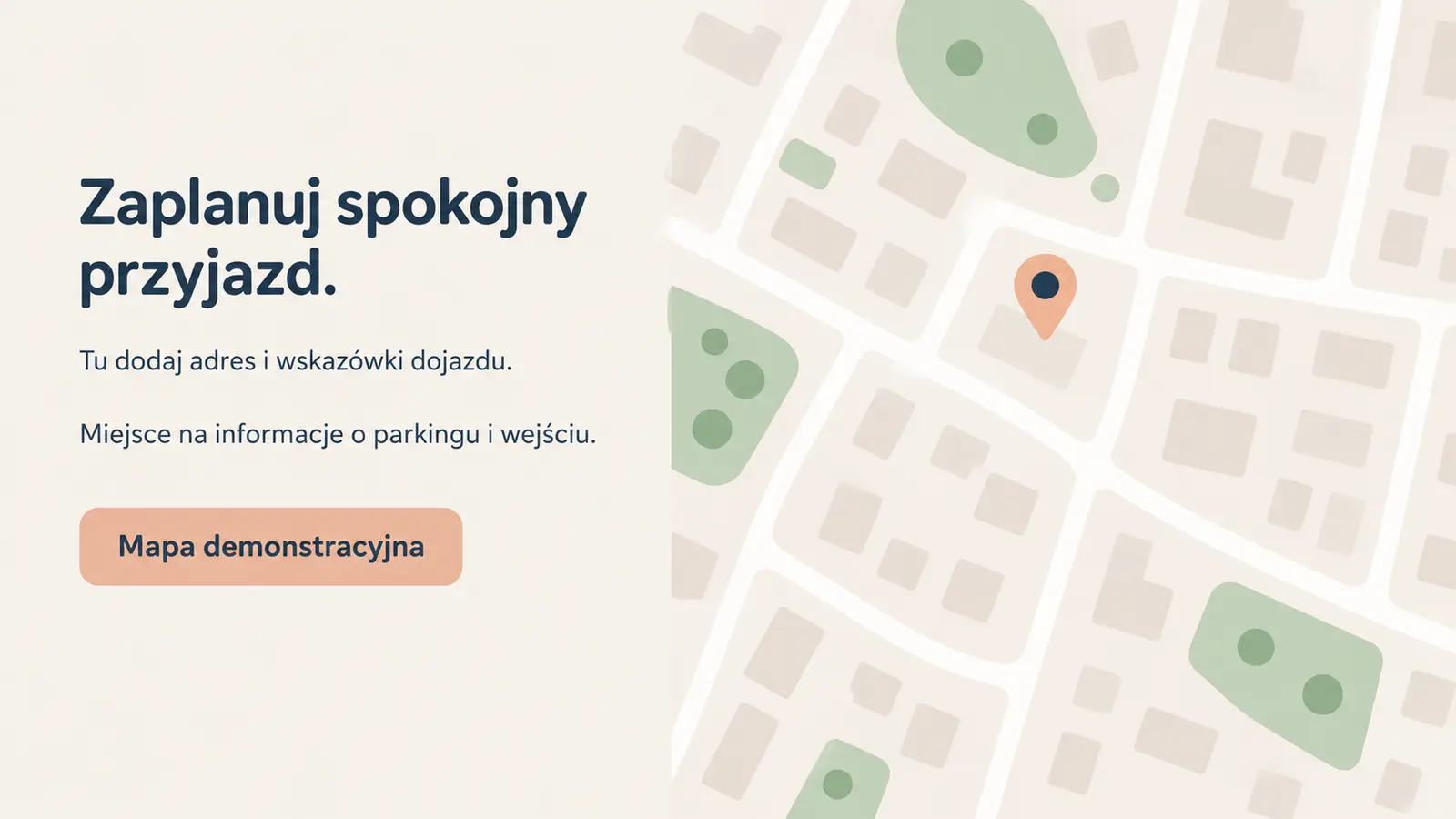 Projekt szablonu Lokalny dla gabinetu weterynaryjnego — sekcja Dojazd