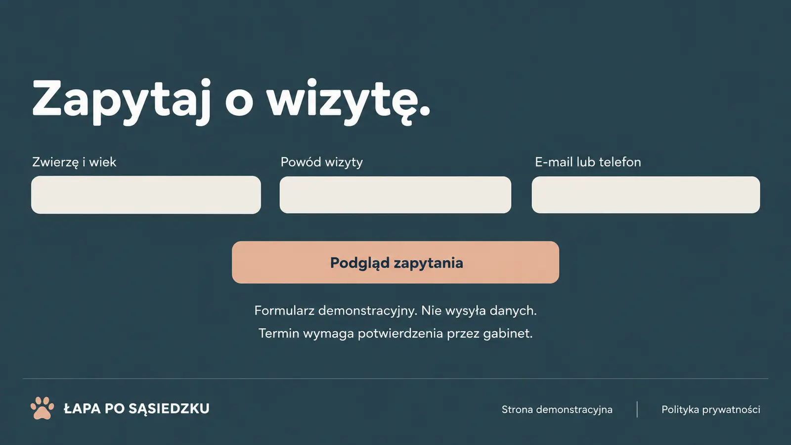 Projekt szablonu Lokalny dla gabinetu weterynaryjnego — sekcja Zapytanie