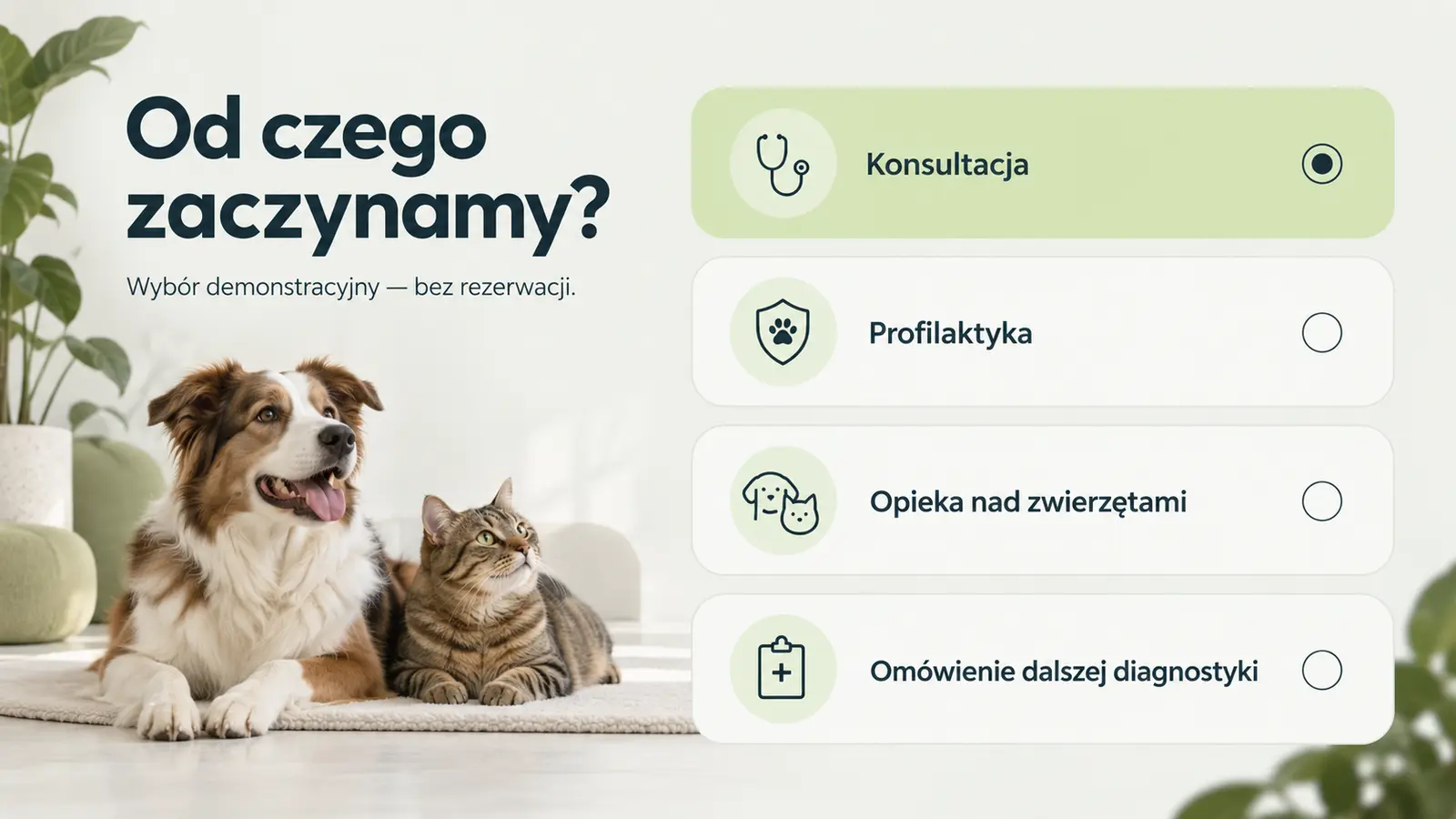Projekt szablonu Nowoczesny dla gabinetu weterynaryjnego — sekcja Wybór tematu