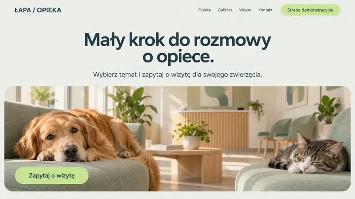 Projekt szablonu Nowoczesny dla branży Weterynarz — pierwszy ekran