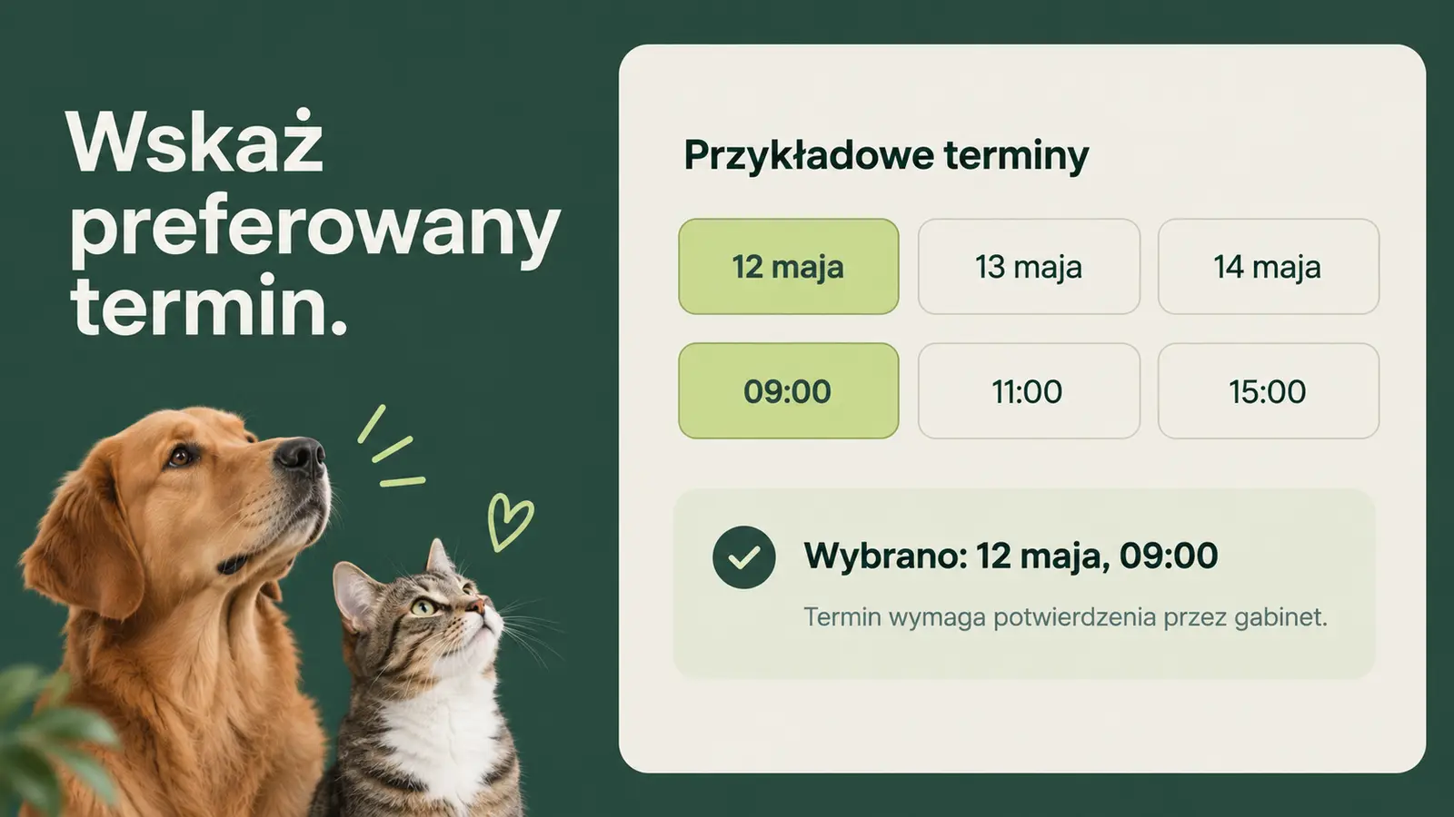 Projekt szablonu Rezerwacje dla gabinetu weterynaryjnego — sekcja Preferowany termin