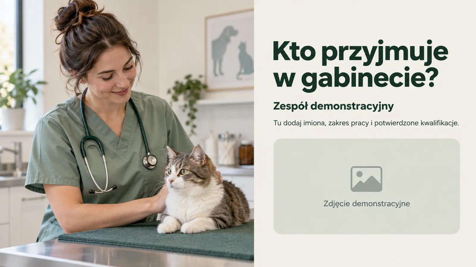 Projekt szablonu Rezerwacje dla gabinetu weterynaryjnego — sekcja Zespół
