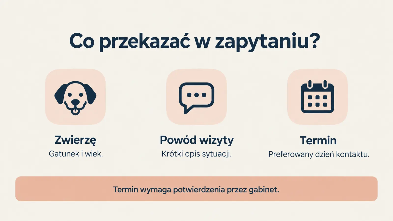 Projekt szablonu Szybki kontakt dla gabinetu weterynaryjnego — sekcja Przed kontaktem