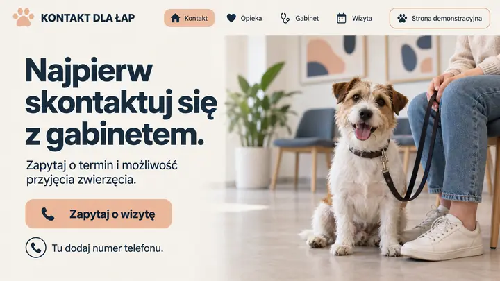 Projekt szablonu Szybki kontakt dla branży Weterynarz — pierwszy ekran