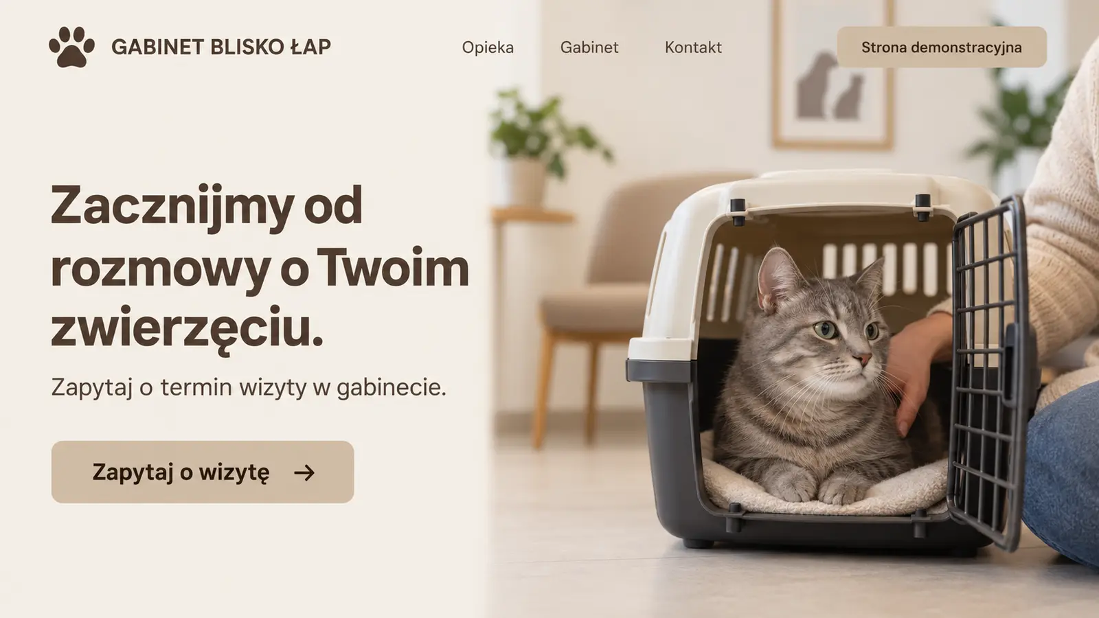 Projekt szablonu Wizytówka dla gabinetu weterynaryjnego — sekcja Powitanie