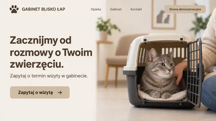 Projekt szablonu Wizytówka dla branży Weterynarz — pierwszy ekran
